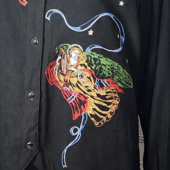 Bill Blass Vintage Black Embroidered Christmas Angel Shirt, Women's Large - Picture 4 of 15